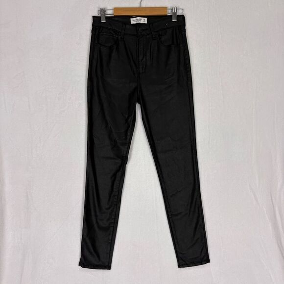 Abercrombie & Fitch Black Faux Leather The Super Skinny Ankle High Rise Jeans Si - Picture 1 of 11